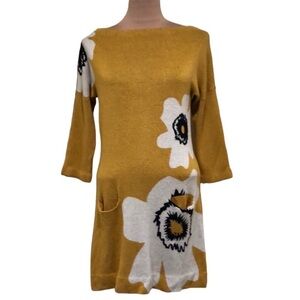 Anthropologie Field Flower Sweater Dress Small Mustard Yellow Floral